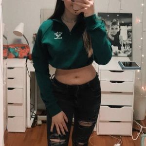 forever 21 green long sleeve cropped quarter zip